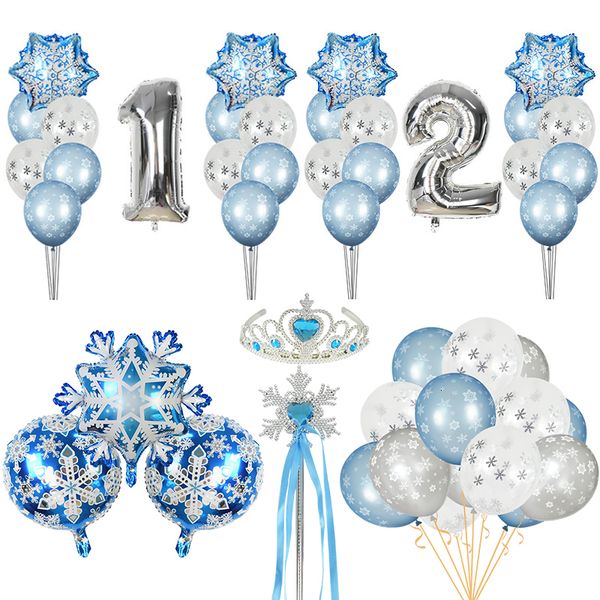 

1set snowflake number foil set confetti latex balloon kids birthday baby shower winter party christmas decor globos