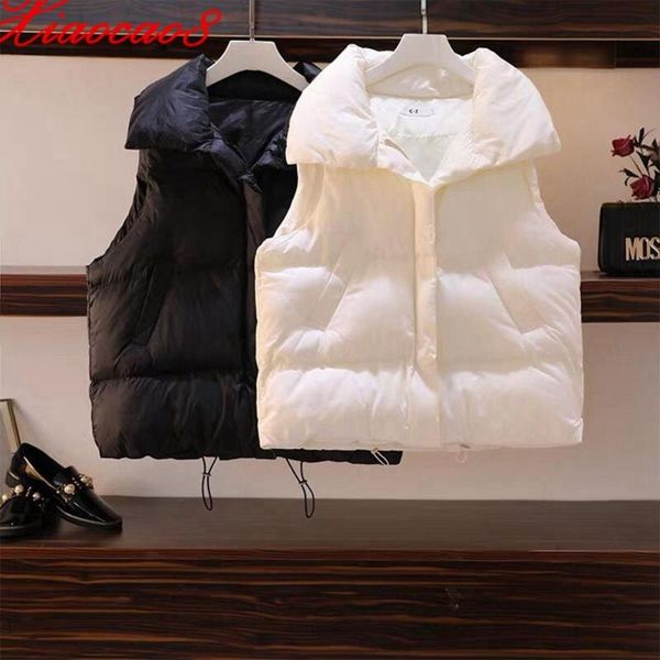 

2021 мода даун хлопок жилет женщины сплошные свободные повседневная куртка без рукавов пальто плюс размер gilet femme верхняя одежда в черно, Black;white