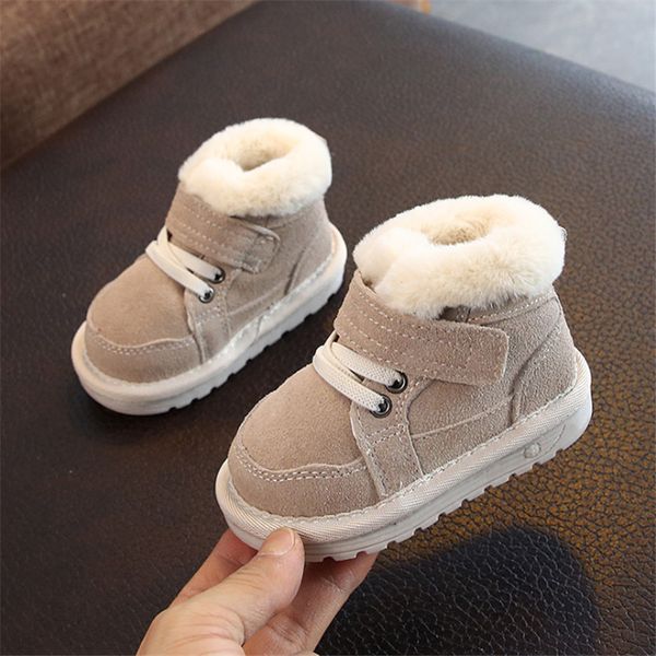 

boys new winter cute snow boots leather girls warm cotton kids sneakers soft bottom toddler baby shoes, Black