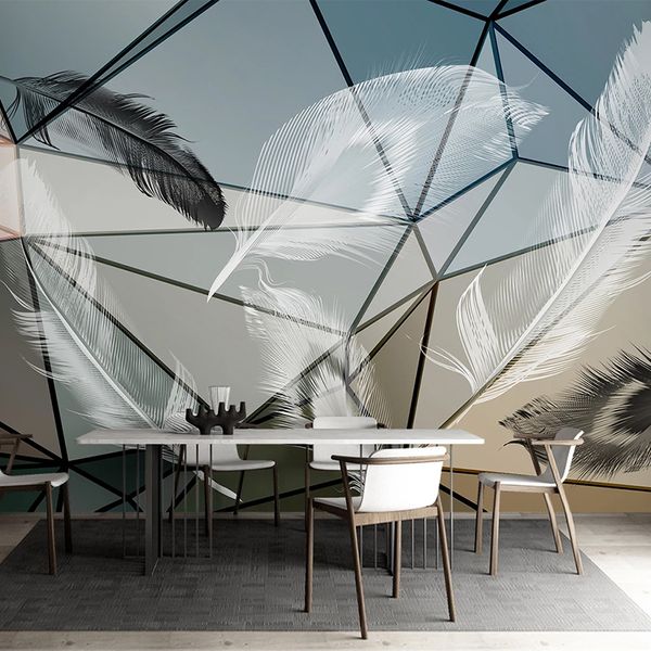 Foto feita sob encomenda Papel de parede de fundo 3D Nordic Modern Geometric Pena Branca Sala TV Mural Papel De Parede