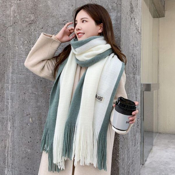 

scarves 200cm thick cashmere women warm cotton poncho shawl lady patchwork pashmine tassel wrap tippet, Blue;gray
