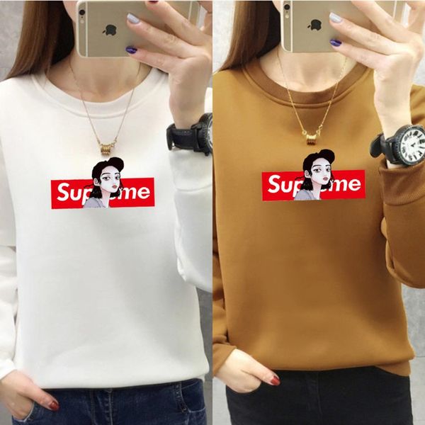 

autumn winter 2020 women's korean fashion student coat printed crew neck loose oversized women's wear hminw, Black