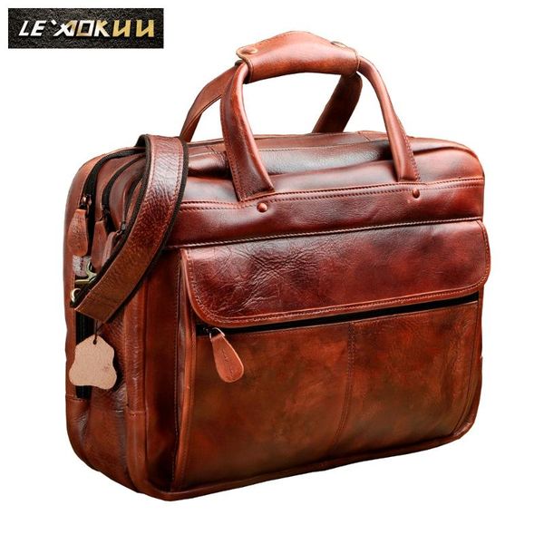 

briefcases men original leather retro fashion travel briefcase business 15.6" lapcase design attache messenger bag portfolio b1001w