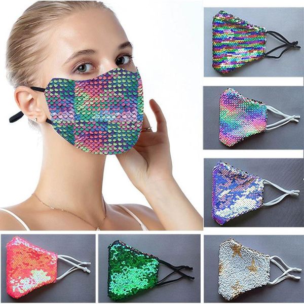 

party dhl protective sequin fashion mask dustproof washable 6 face reuse earloop elastic mask mouth windproof colors camjr