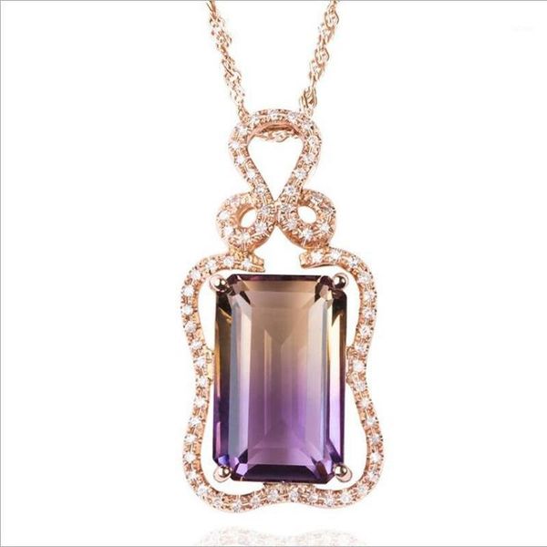 

tjp luxury crystal purple rectangle pendant necklace girls jewelry fashion rose gold wave chain necklace for women accessories1, Silver