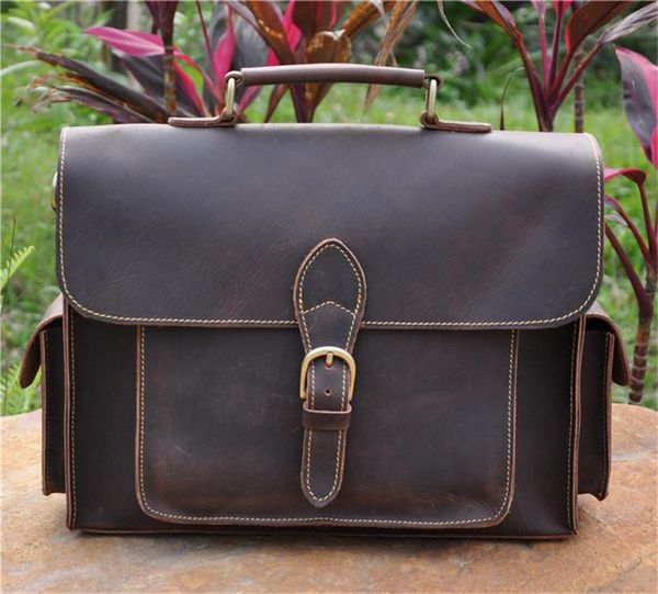 

neweekend 2058 genuine leather skin crazy horse multi-pocket 13 inch handbag briefcase shoulder crossbody lapbag for man