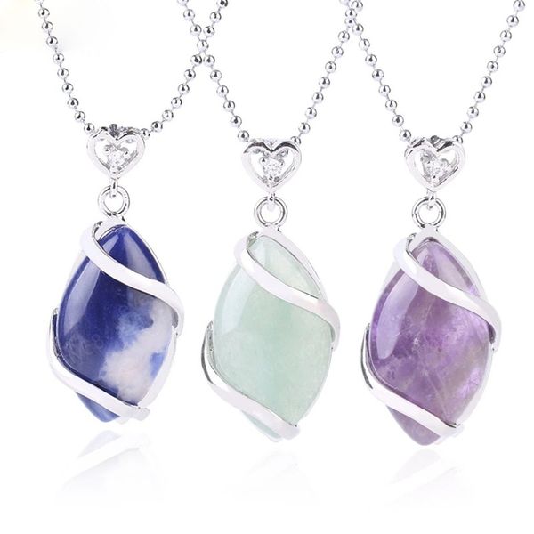 

natural quartz crystal necklace & pendant for women healing stones pendants horse eye shape beads trendy necklaces men, Silver