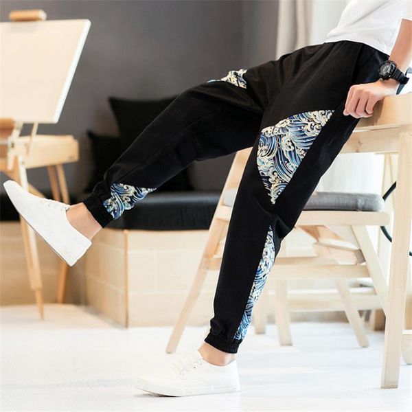 

men pants japanese style samurai kimono cardigan homme chinese clothing print wave cotton loose plus bottoms trousers1, Red