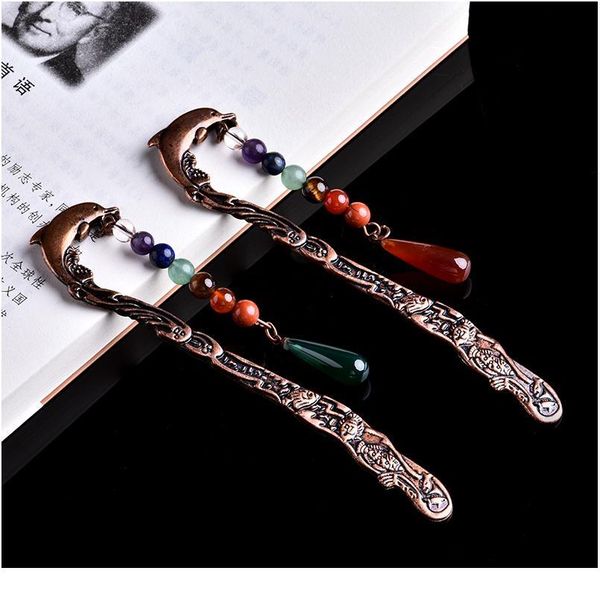 

1pc natural crystal mineral ornaments seven chakras dolphin bookmarks book labels gift stationery student supplies qylxac, Black