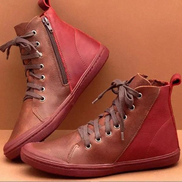 

women winter snow boots pu leather ankle boots spring flat shoes woman short brown botas with fur for women lace up botas mujer #9q0x, Black