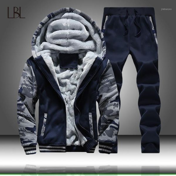 

winter tracksuit men thick fleece zipper tracksuits mens casual hoodies+pants track suit male 2 piece sportswear man clothing1, Gray