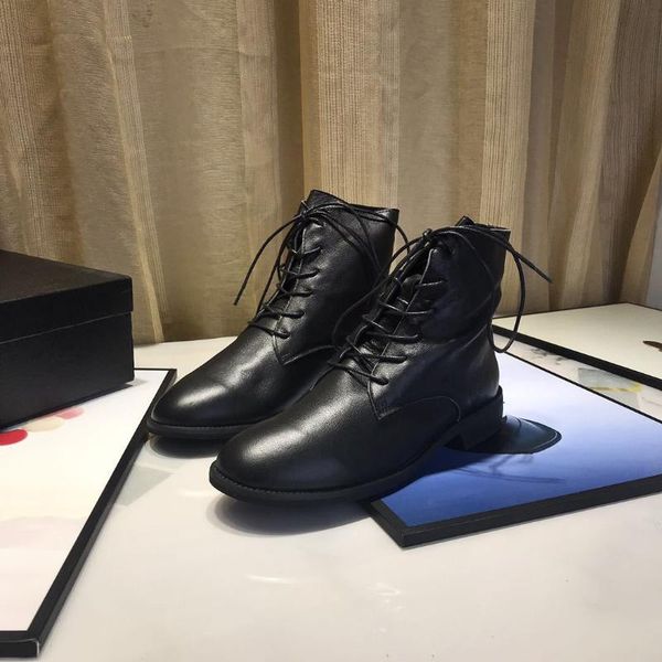 

осень зима 2020 новый женский boots литература и искусство мартин сапоги с кружевом up front шорт с бархатной подкладка, Black