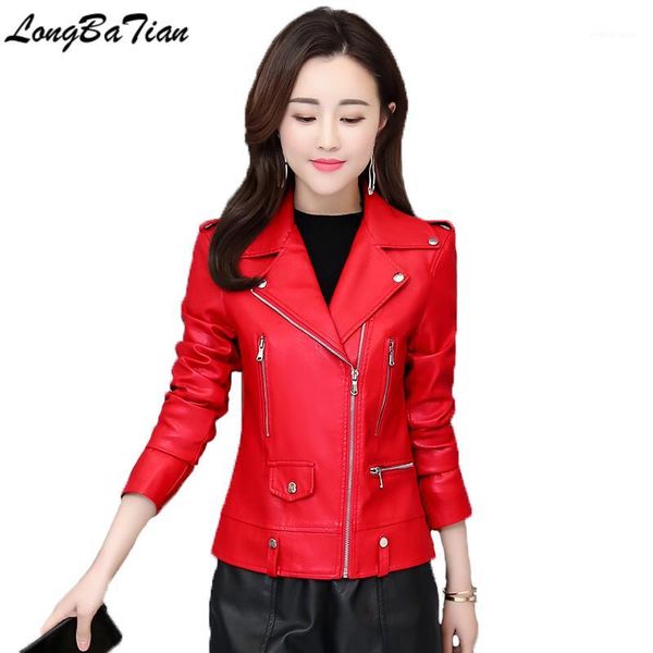 

motorcycle jacket women punk style coat red suede outerwear epaulet zipper leather coats1, Black