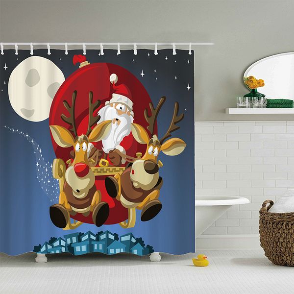 

2020 snowman santa claus elk christmas bathroom shower curtain waterproof polyester fabric shower curtain home decor 200x180cm