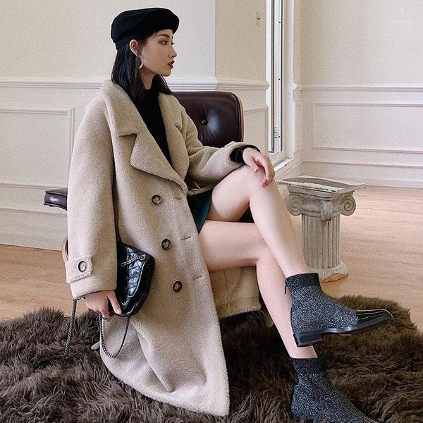 

dajane fur sheared sheep composite fur coat female autumn new long wool teddy coat keep warm shearling1, Black