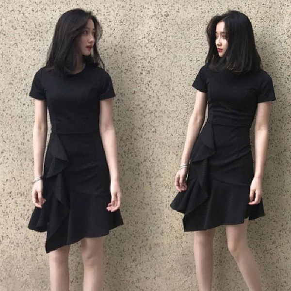 

2019 summer new hepburn style fashionable slimming feminine small dress skirtfishtail skirt fishtail skirtblack dress qshbe, Black;gray