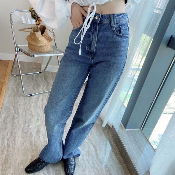 

2021 new autumn winter loose and slim style retro broad leg dad long straight pants high waist jeans women x6zo, Blue