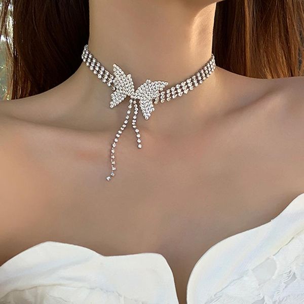 

заявление большой бабочка rhinestone choker ожерелье для женщин 2020 новых ювелирных изделий личность партии collares подарков, Golden;silver