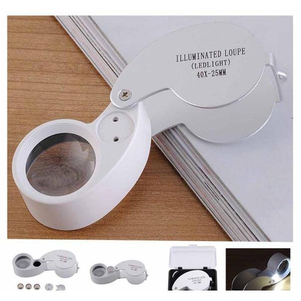 

outdoor hiking portable 40x25mm jeweler loupe mini illuminated magnifier foldable magnifying glass lens with led light tools