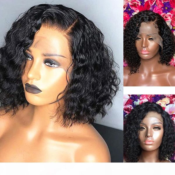 

короткий парик deep curly человеческих волос для черных женщин отбеленные сучки pre щипковых парики боб парик фронта шнурка, Black;brown