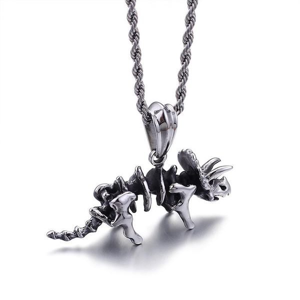 

gnayy jewelry stainless steel biker cool tricera pendant necklace with rope chain 4mm 22 inch, Silver
