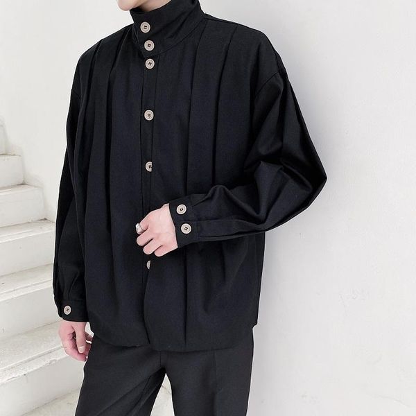 

men's jackets stylish men double layer folds overhead collar single breasted black luxury baggy oversized high street clothes, Black;brown