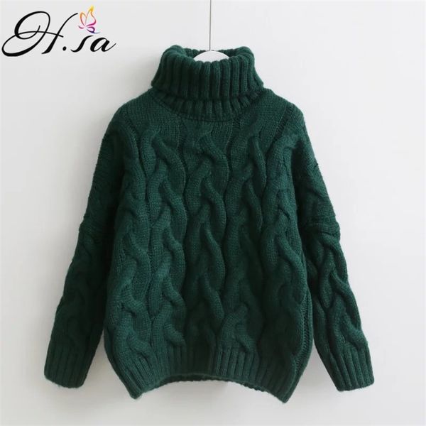 

h.sa women turtleneck sweaters autumn winter pull jumpers european casual twist warm female oversized sweater 211221, White;black