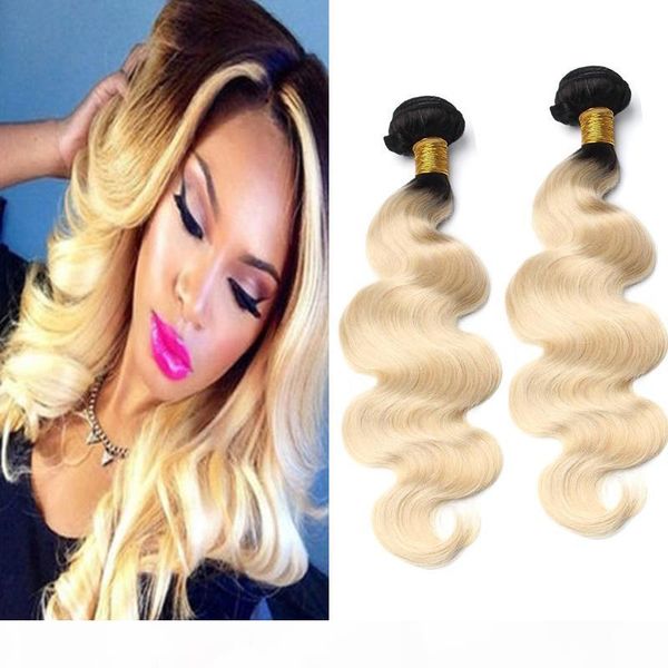 

peruvian 100% human hair extensions body wave 1b 613 ombre virgin hair 1b 613 hair products double wefts 2 bundles, Black