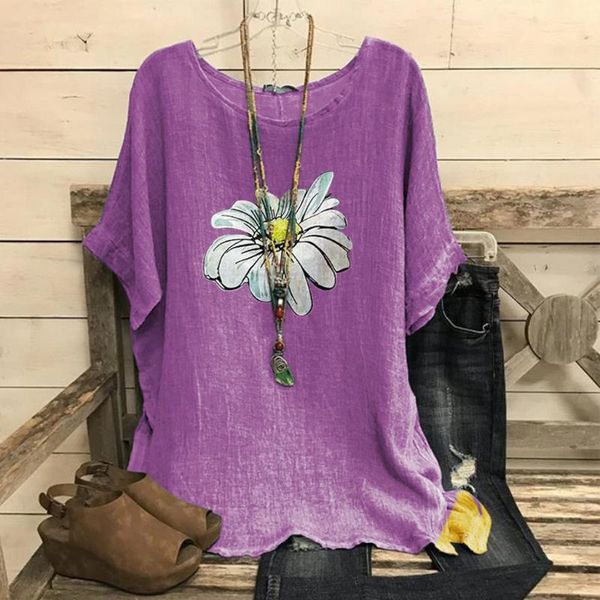 

women's blouse women's tunic woman vintage cotton-blend o-neck short sleeve floral print blouse clothes for women, White