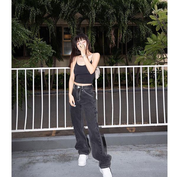 

2020 высокая талия прямые джинсы женщины boyfriend комбинезоны сыпучие wide leg джинсовые штаны омывается ретро осень зима длинный жан новые, Blue