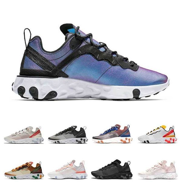 

new react element 87 55 running shoes mens white black black women breathable sports sneaker size 36-45