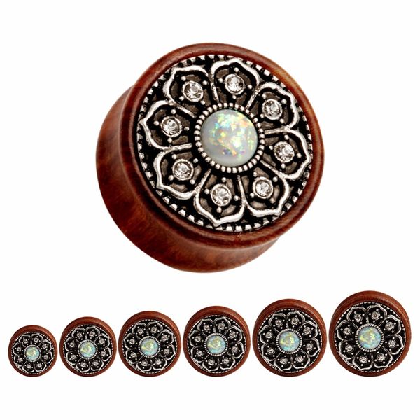 

fashion wood ear plugs fake opal metal ear gauges piercing body jewelry expander, Silver
