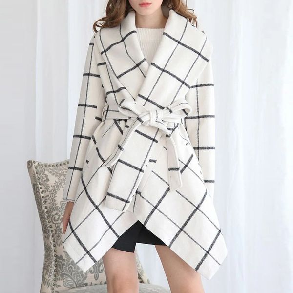 

2021 coats office lady fine trim lace until autumn winter fashion woman vintage plaid casual female coat plus size nic2, White;black