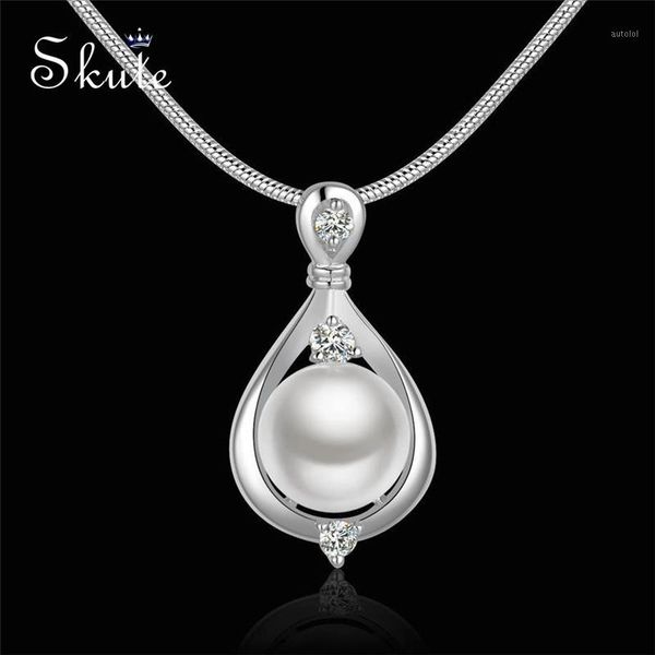 

skute wedding party crystal simulated pearl pendant necklace for women choker collar snake chain necklace female elegant jewelry1, Silver