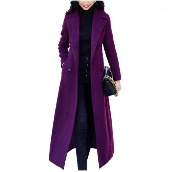 

plus size 3xlnew arrival purple x-long woolen coat women elegant double breasted overcoat1, Black