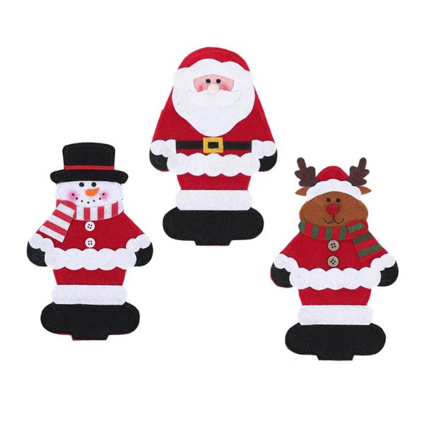 

3pcs set christmas santa snowman elk knifes forks holders cutlery pouch bag