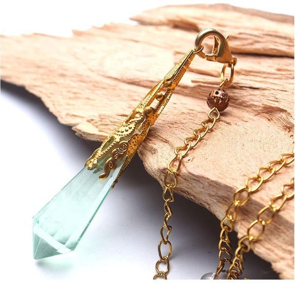 

fashion natural green fluorite healing crystals pendulum quartz crystal pendant necklace dowsing reiki chakra pendulum qylxlu, Black