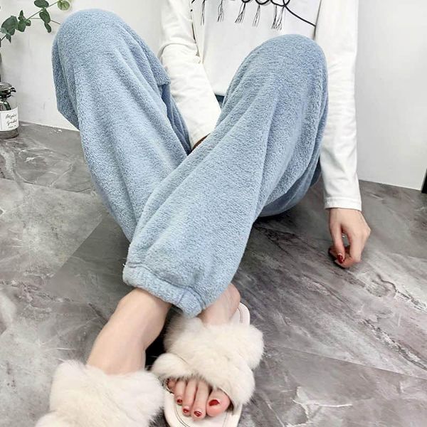 

coral fleece casual pants women winter fairy warmth lazy home casual pajamas student sports outing pants candy colors comfortabl1, Black;white