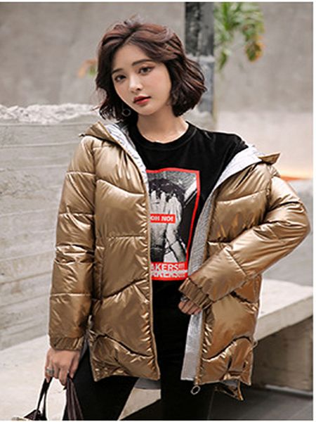 

2021 new korean-style women's winter coats thick cotton jackets, medium length, shiny, loose, stylish fashion, pz1n, Black