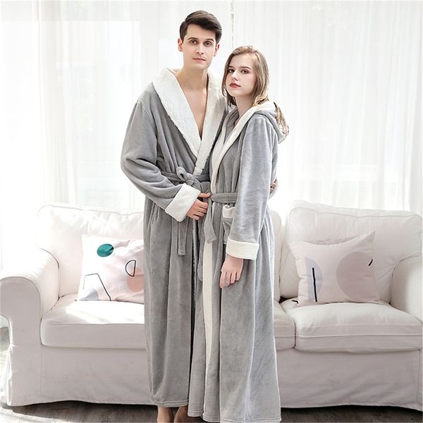 

women winter bathrobe noble couple warm thick flannel velvet robes roupao feminino loose soft homewear with waistband sleepwear y200425, Black;red