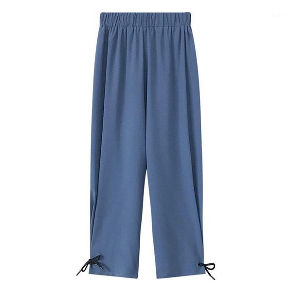 

large size women's 4xl2020 summer new breathable loose wide leg pants high waist hanging casual section nine pants female b701, Black;white