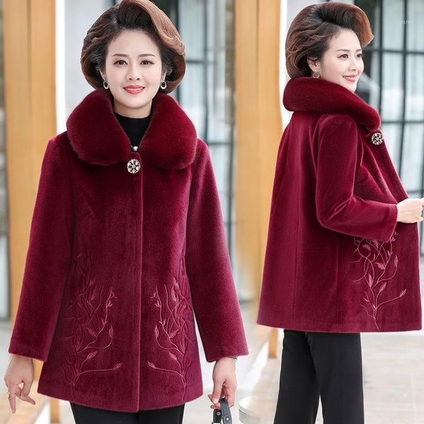 

winter mothers wear fur collar coat fashion slim noble elegant long-sleev mid-long exquisite middle-age delderly trend1, Black