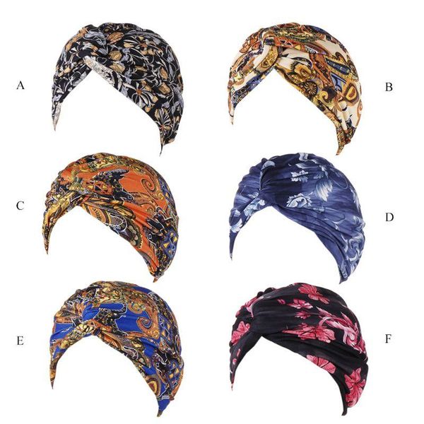 

women double-layer flower cloth twisted headscarf hooded cap casual lady female muslim beanie scarf turban head wrap hat, Blue;gray