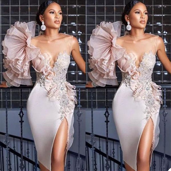 

modern sheath evening dresses luxury beads appliqued side split prom dresses rufflestulle robe de soirÃ©e party gown custom made, Black;red