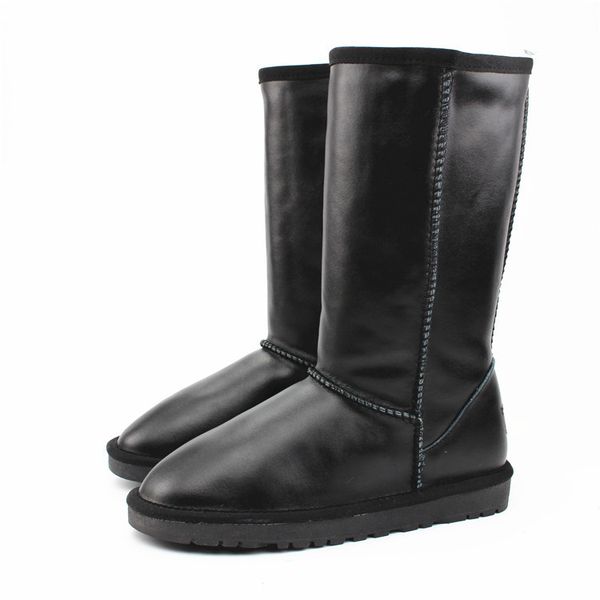 

women boots shoes winter boots genuine cowhide leather snow waterproof fashion woman casual long shoes, Black