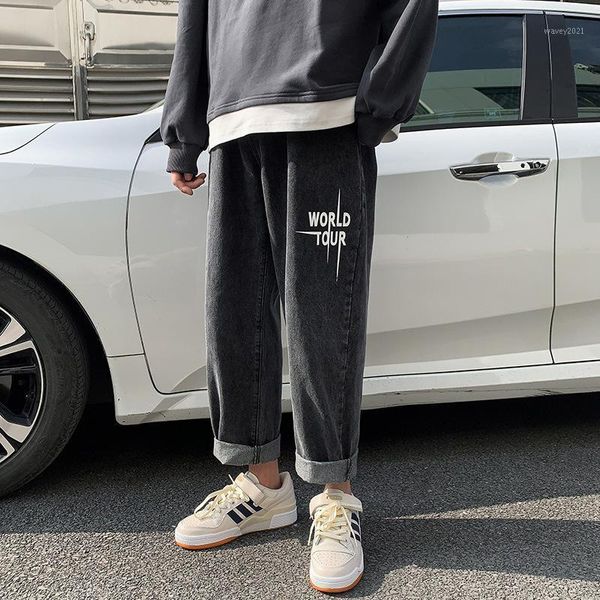 

men's jeans fashion denim pants male korean trend straight leggings loose vibrating brand ruff handsome summer thin ankle length jean1, Blue