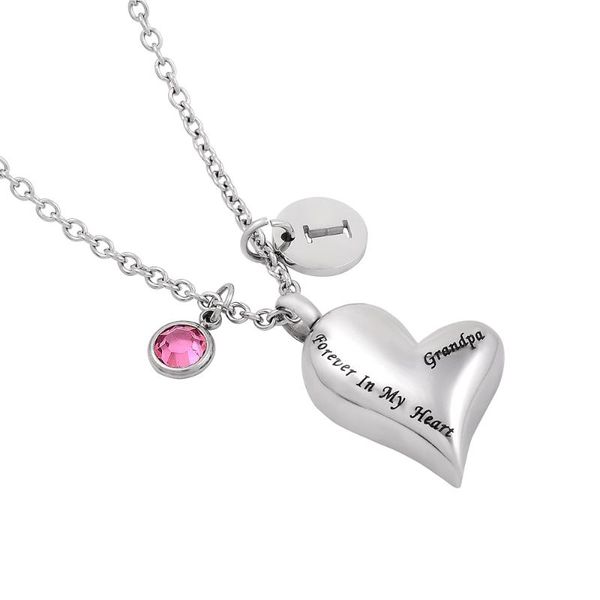

chains grandpa forever in my heart cremation urn necklace memorial jewelry ashes keepsake choosable birthstone and letter personalized, Silver