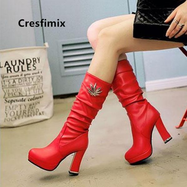 

cresfimix женщины cute сладкие высокого качества красный длинные сапоги lady повседневный белый комфортная осень зима boots damskie buty c60, Black