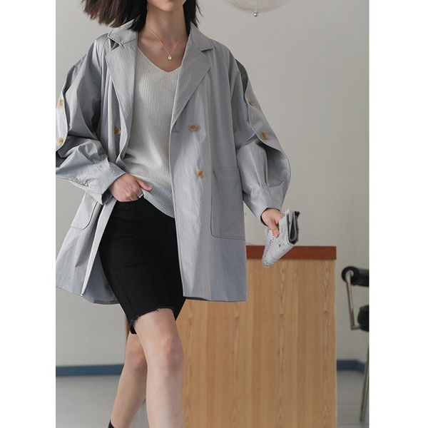 

turn-down womens trench 2021 short collar pockets double breasted loose middle age women coats demi-season, Tan;black