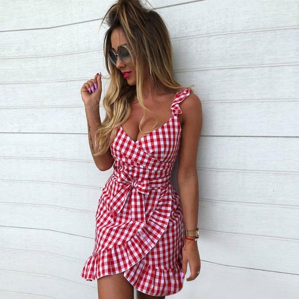 

women's dresses 2021 summer dress women plaid ruffle off shoulder v-neck pencil short dress, Black;gray